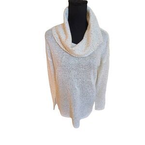 Alex Marie Womens Cowl Neck Sequined Long Sleeve Pullover Sweater Cream Medium